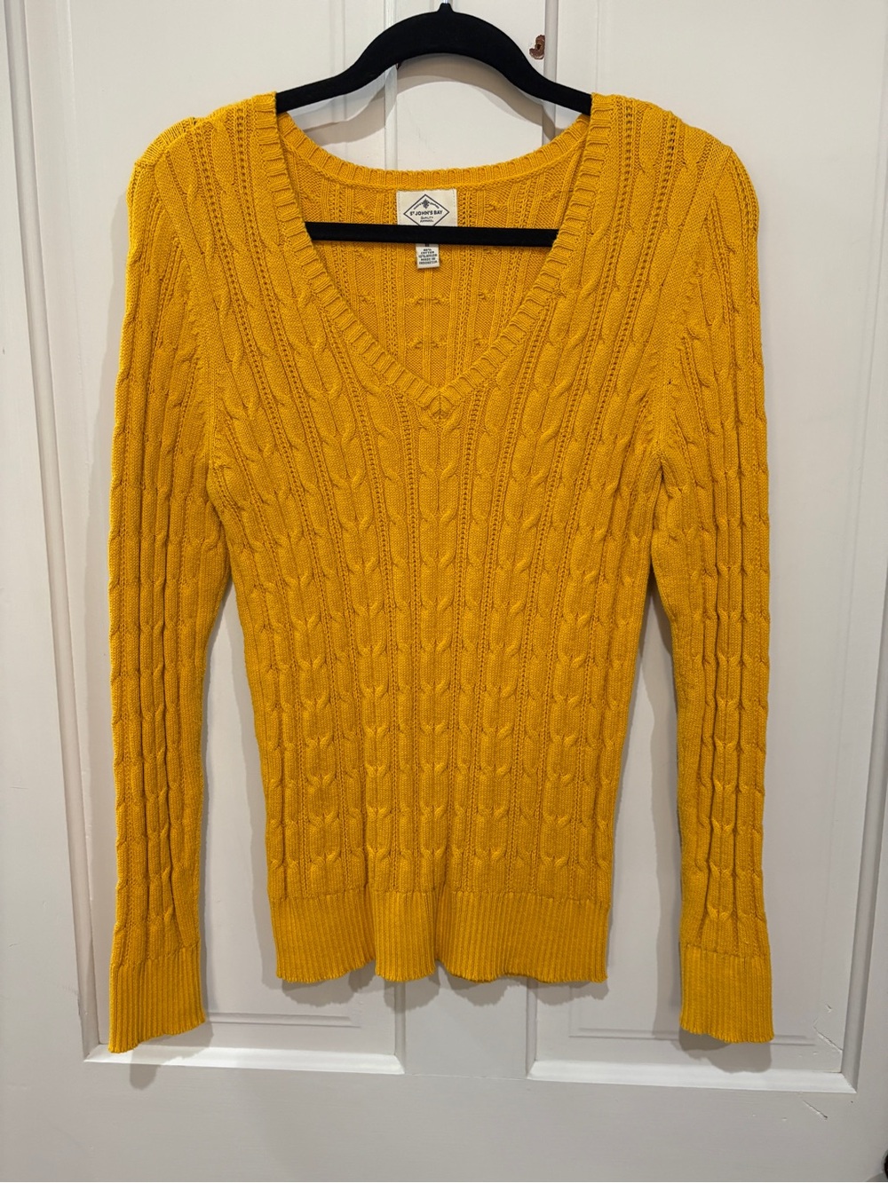 St. John's Bay Cable Knit V-Neck Sweater in Mustard
